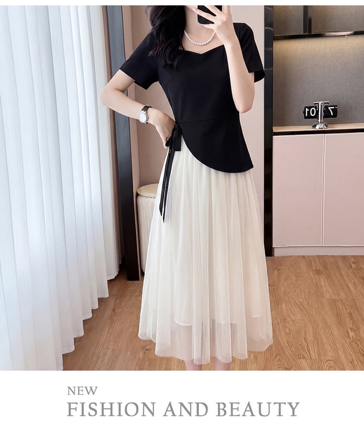 새로운 여성 드레스 봄 여름 프랑스식 부드러운 바람 미니멀리즘 페이크 레이어드 디자인 센스 불규칙 치마 상세 이미지 18