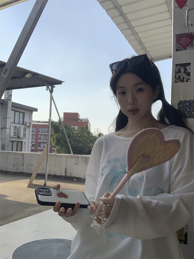 실사 정가 여름 꽃무늬 프린트 얇은 스타일 자외선 차단 블라우스 루즈핏 오프숄더 긴팔 티셔츠 상세 이미지 15