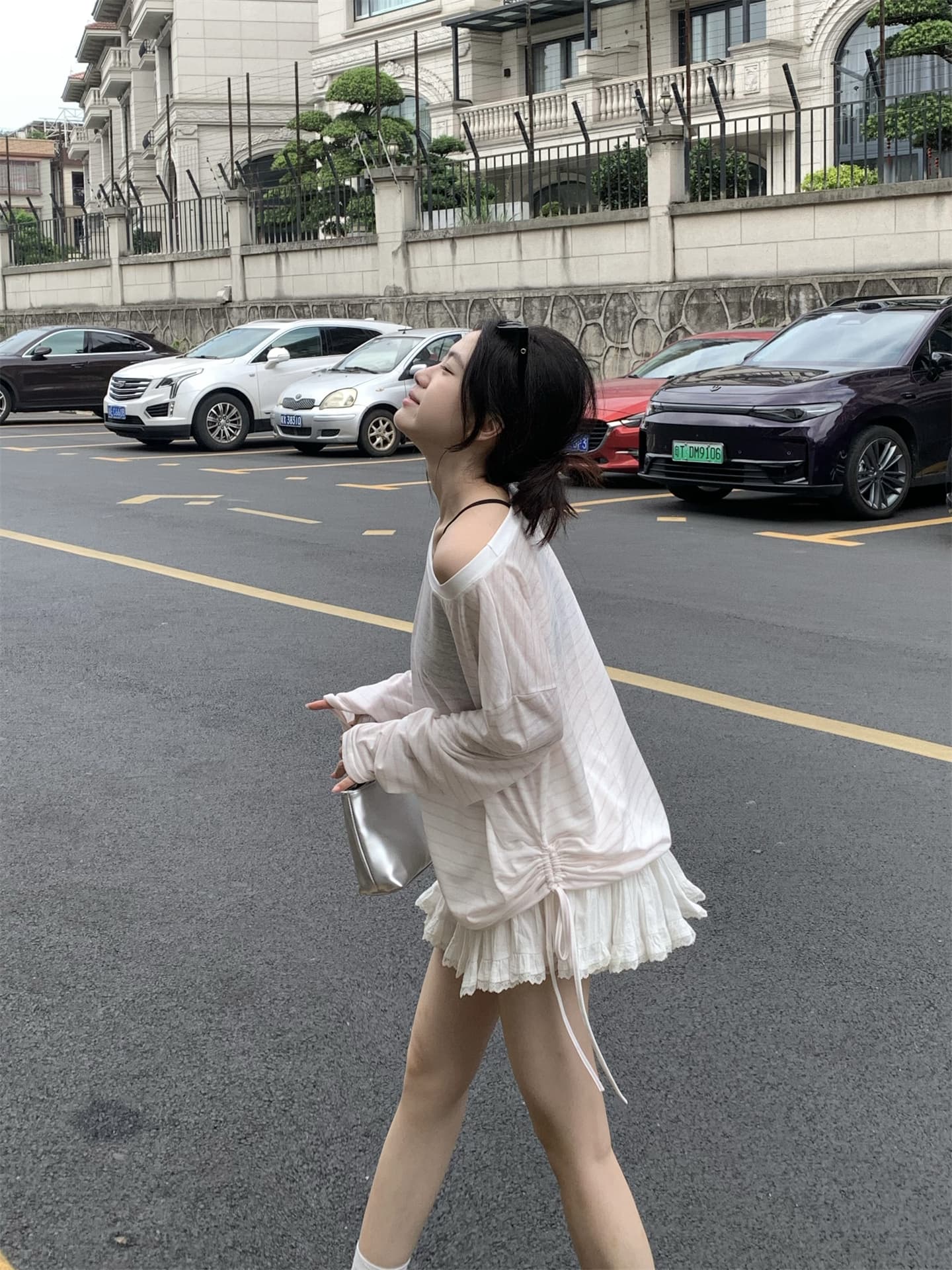 실사 정가 여름 여행 스트라이프 자외선 차단 블라우스 긴팔 얇은 스타일 비스듬한 어깨 티셔츠 오프숄더 맨위 상세 이미지 16