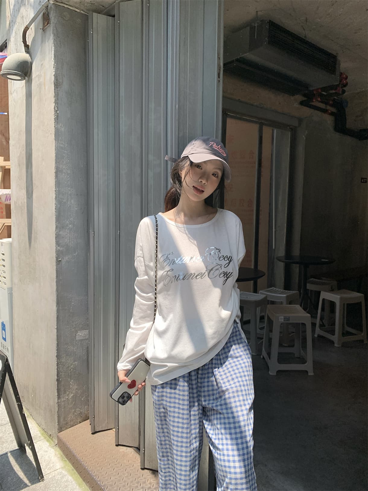 실사 정가 아메리칸 느긋한 뜨거운 은 알파벳 프린트 자외선 차단 블라우스 비스듬한 어깨 얇은 스타일 긴팔 티셔츠 상세 이미지 8