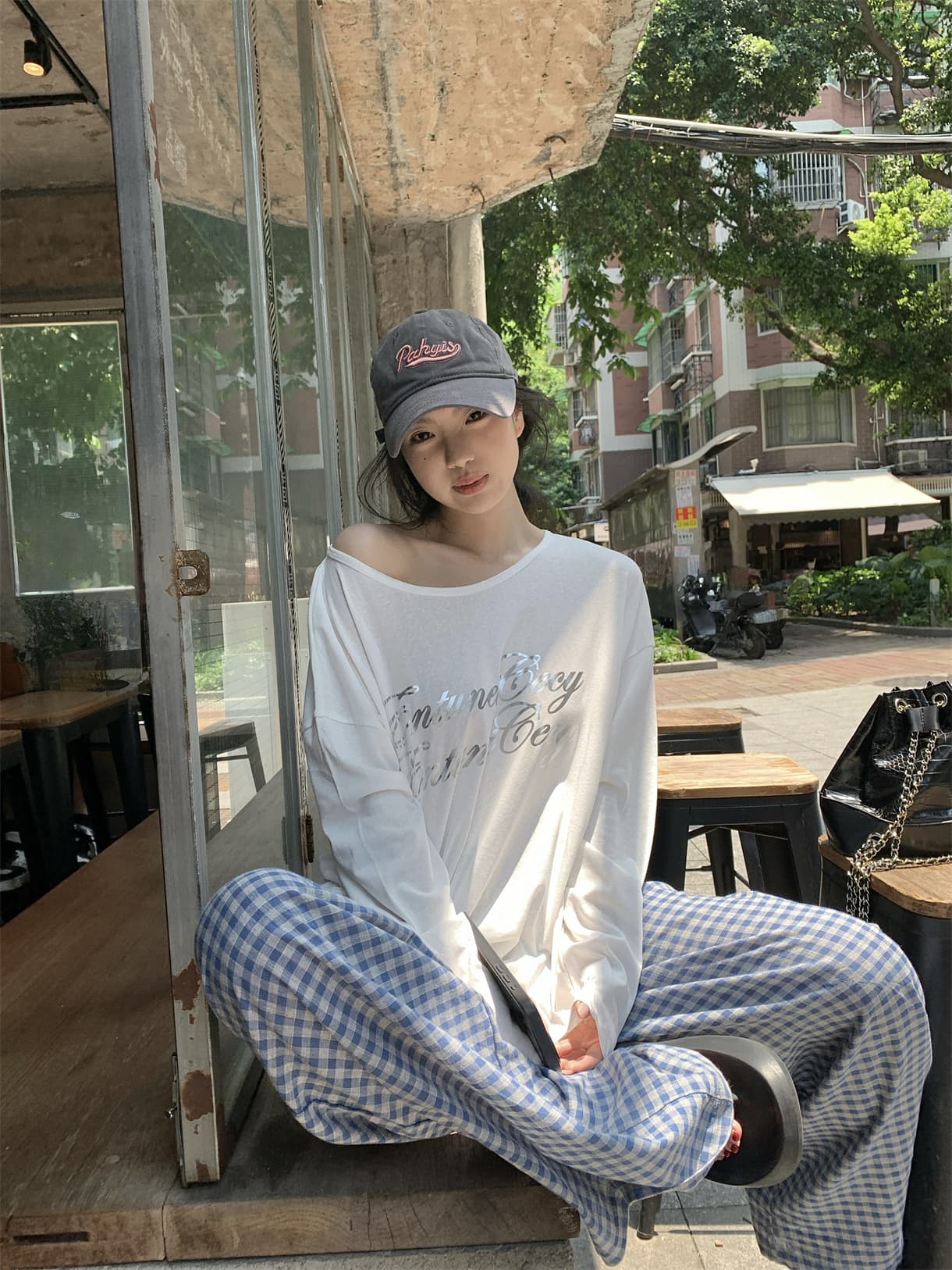 실사 정가 아메리칸 느긋한 뜨거운 은 알파벳 프린트 자외선 차단 블라우스 비스듬한 어깨 얇은 스타일 긴팔 티셔츠 상세 이미지 16