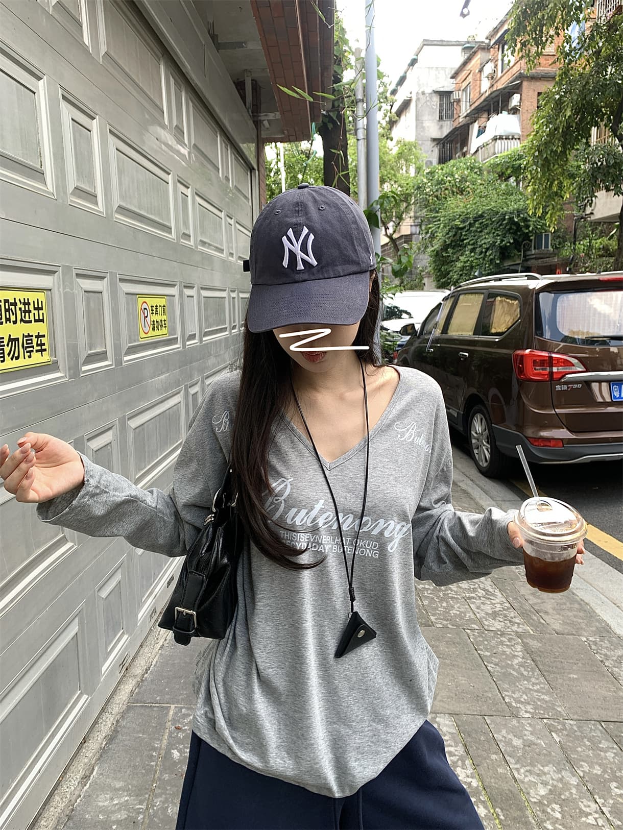 실사 정가 아메리칸 느긋한 알파벳 프린트 루즈핏 V넥 자외선 차단 블라우스 긴팔 얇은 스타일 티셔츠 상세 이미지 17