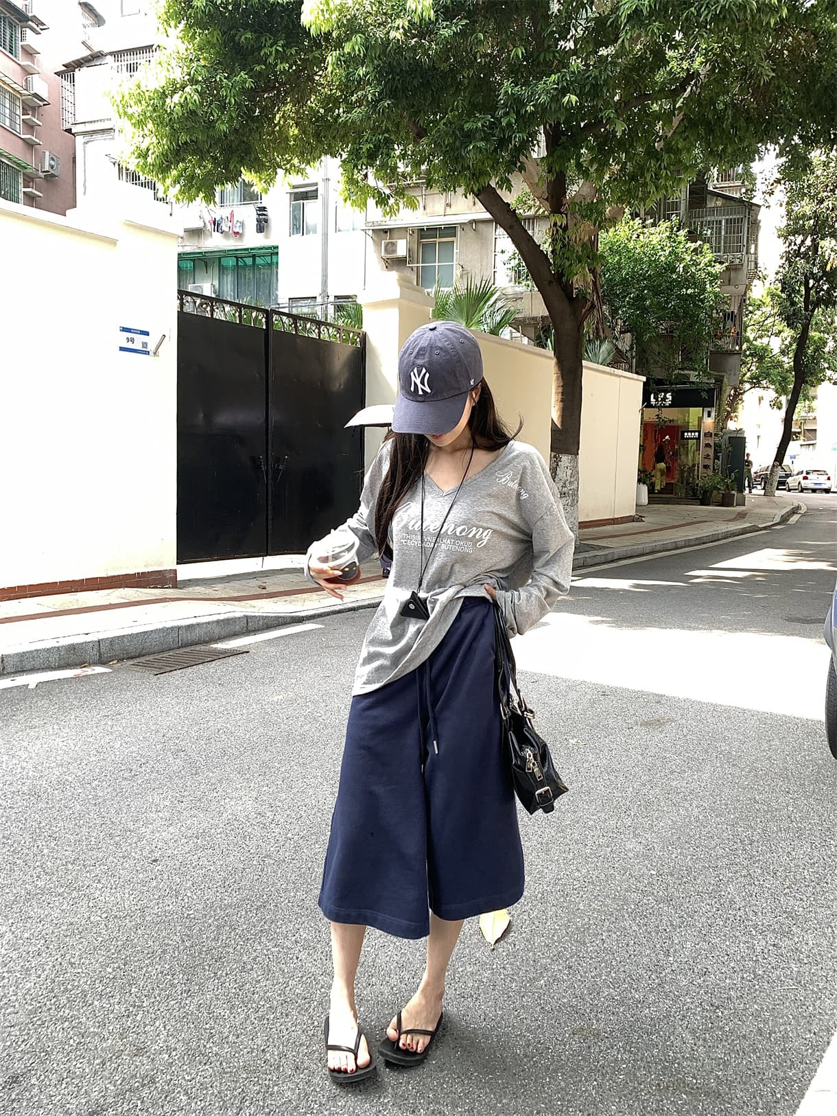 실사 정가 아메리칸 다용도 7부 바지 운동 캐주얼 루즈핏 스트레이트 넓은 다리가 짧다. 바지 웨이 바지 상세 이미지 28