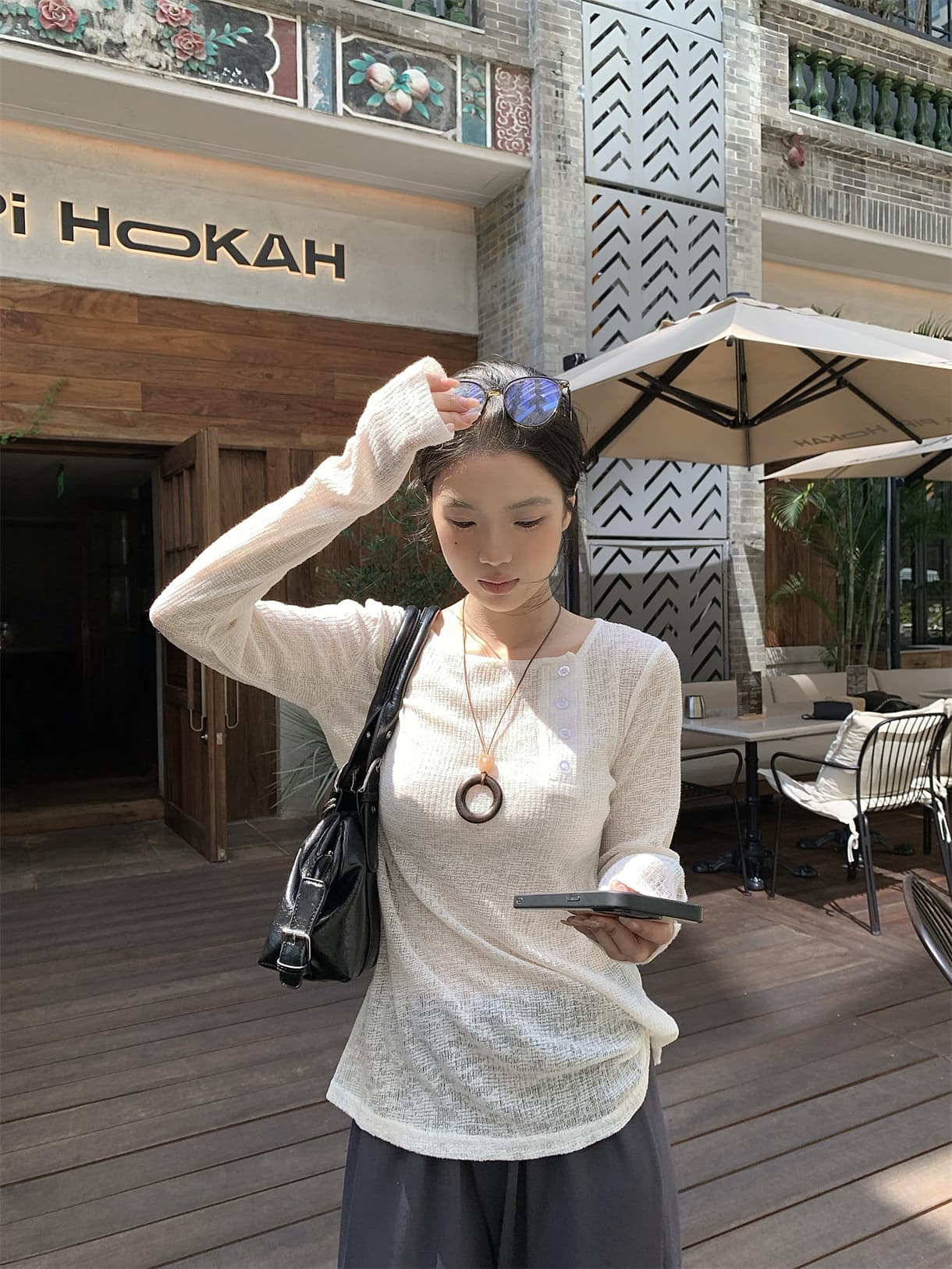 실사 정가 이른 가을 마이크로 ~을 통해 라운드 비스듬한 문 襟 루즈핏 블라우스 다용도 긴팔 얇은 스타일 맨위 상세 이미지 24
