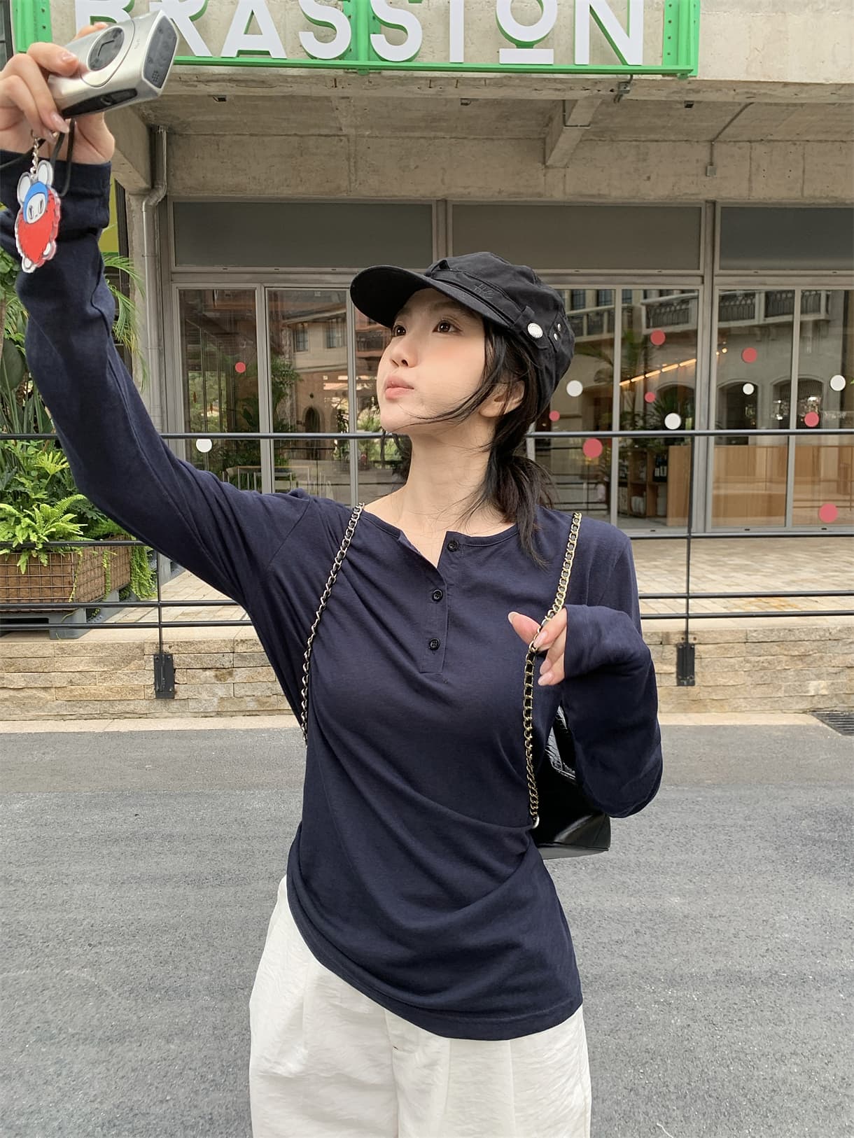 실사 정가 이른 가을 느슨함 센스 기초 다용도 왕 헨리 셔츠 자외선 차단 긴팔 티셔츠 얇은 스타일 맨위
