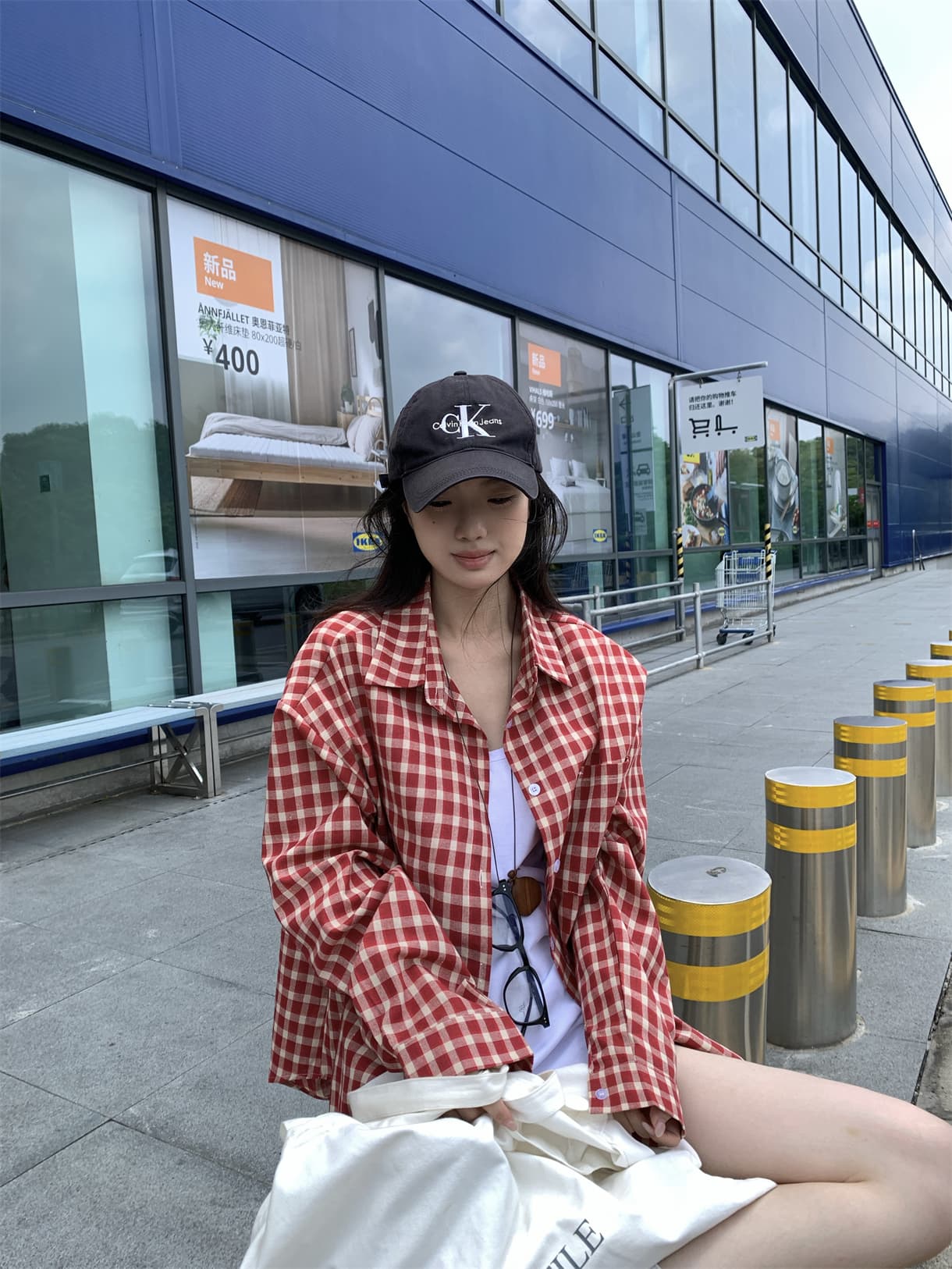 실사 정가 이른 가을 아메리칸 느긋한 디스플레이 화이트 체크무늬 루즈핏 긴팔 셔츠 스택 착용 재킷 이미지 3