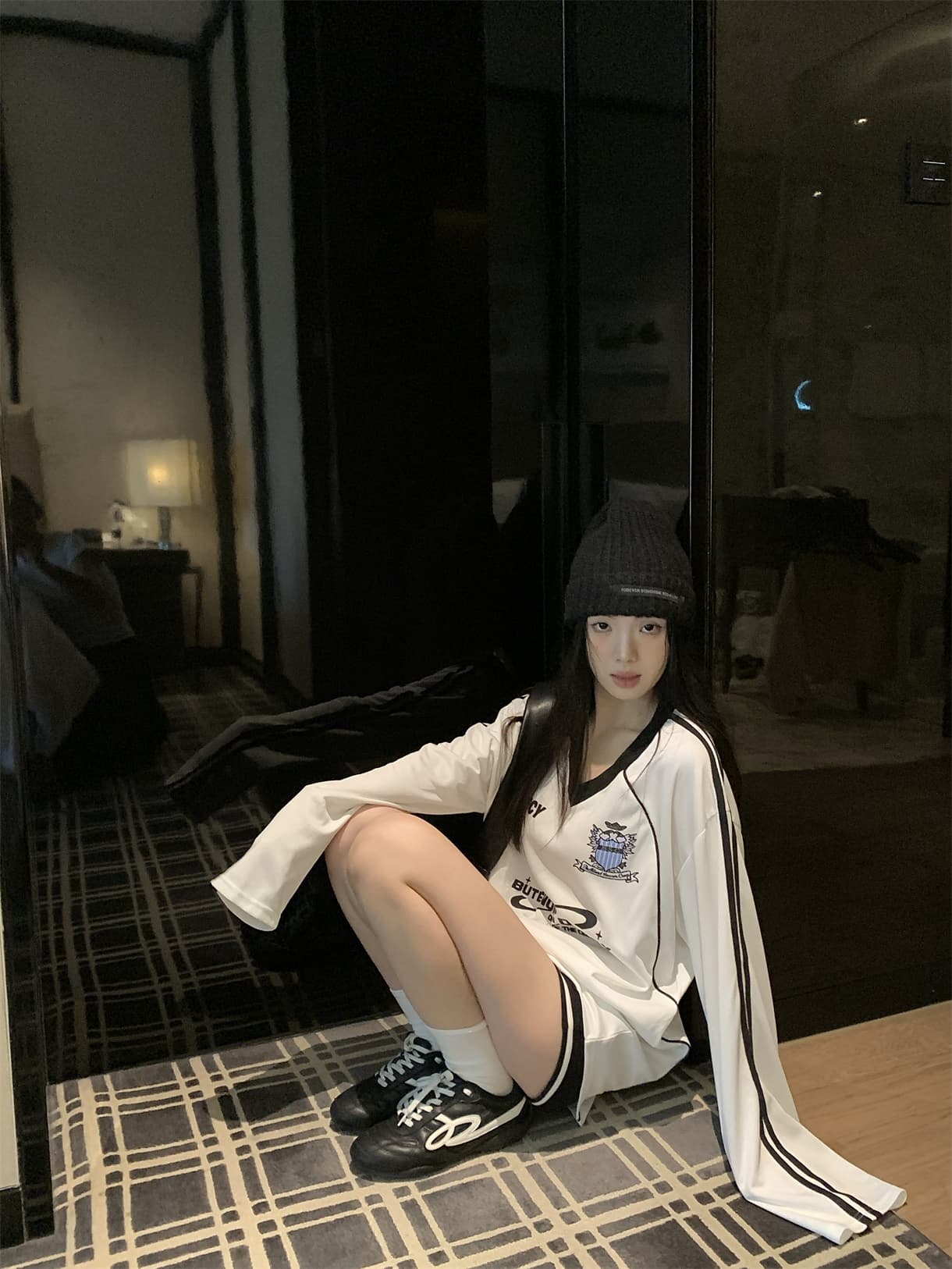 실사 정가 이른 가을 아메리칸 vibe 메쉬 긴팔 티셔츠 V넥 프린트 루즈핏 공 서비스 상세 이미지 25