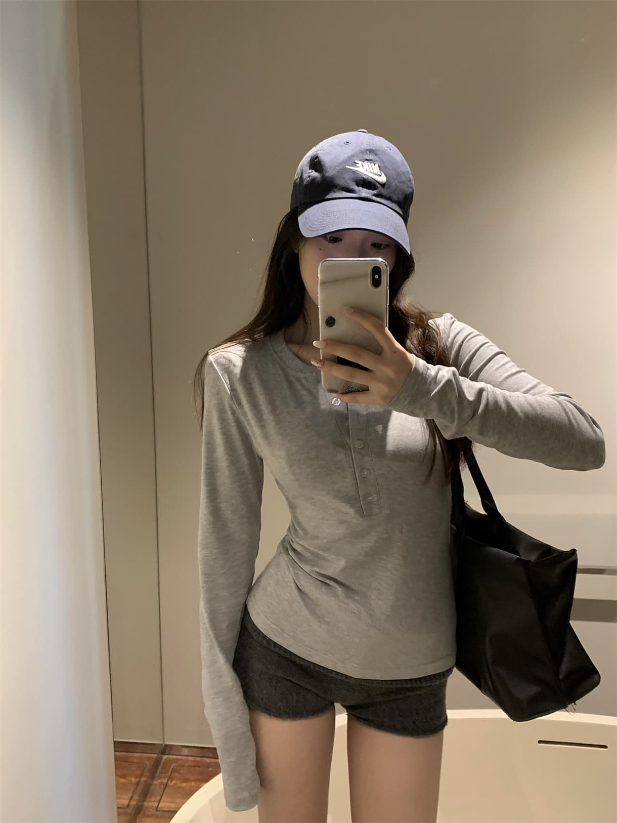 실사 정가 봄 다용도 헨리 칼라 티셔츠 핑크색 인사이드 가져 가라. 몸매 가꾸기 긴팔 기본 셔츠 상세 이미지 31