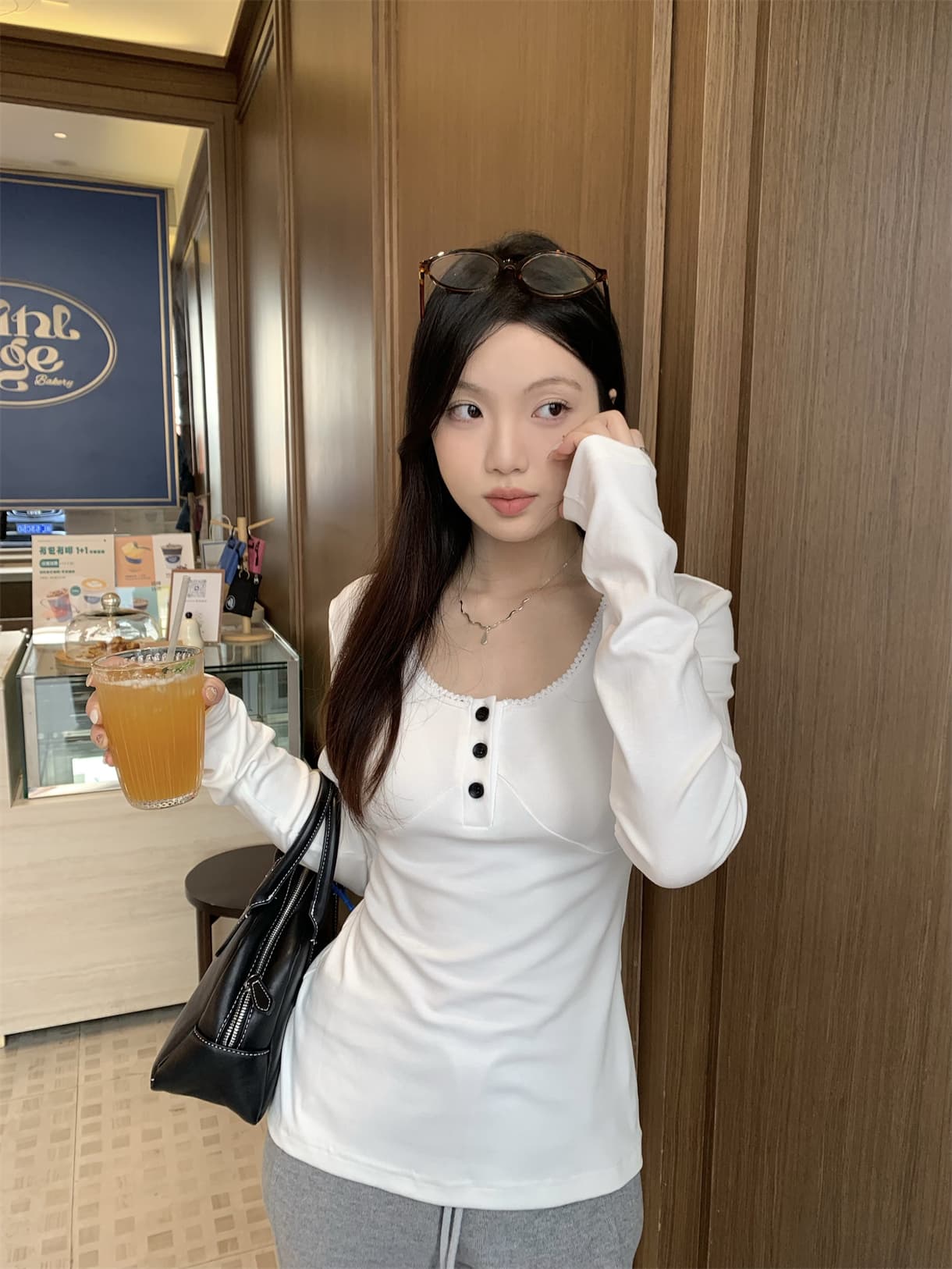 실사 정가 다용도 레이스 패치워크 티셔츠 인사이드 가져 가라. 몸매 가꾸기 긴팔 기본 셔츠 상세 이미지 5