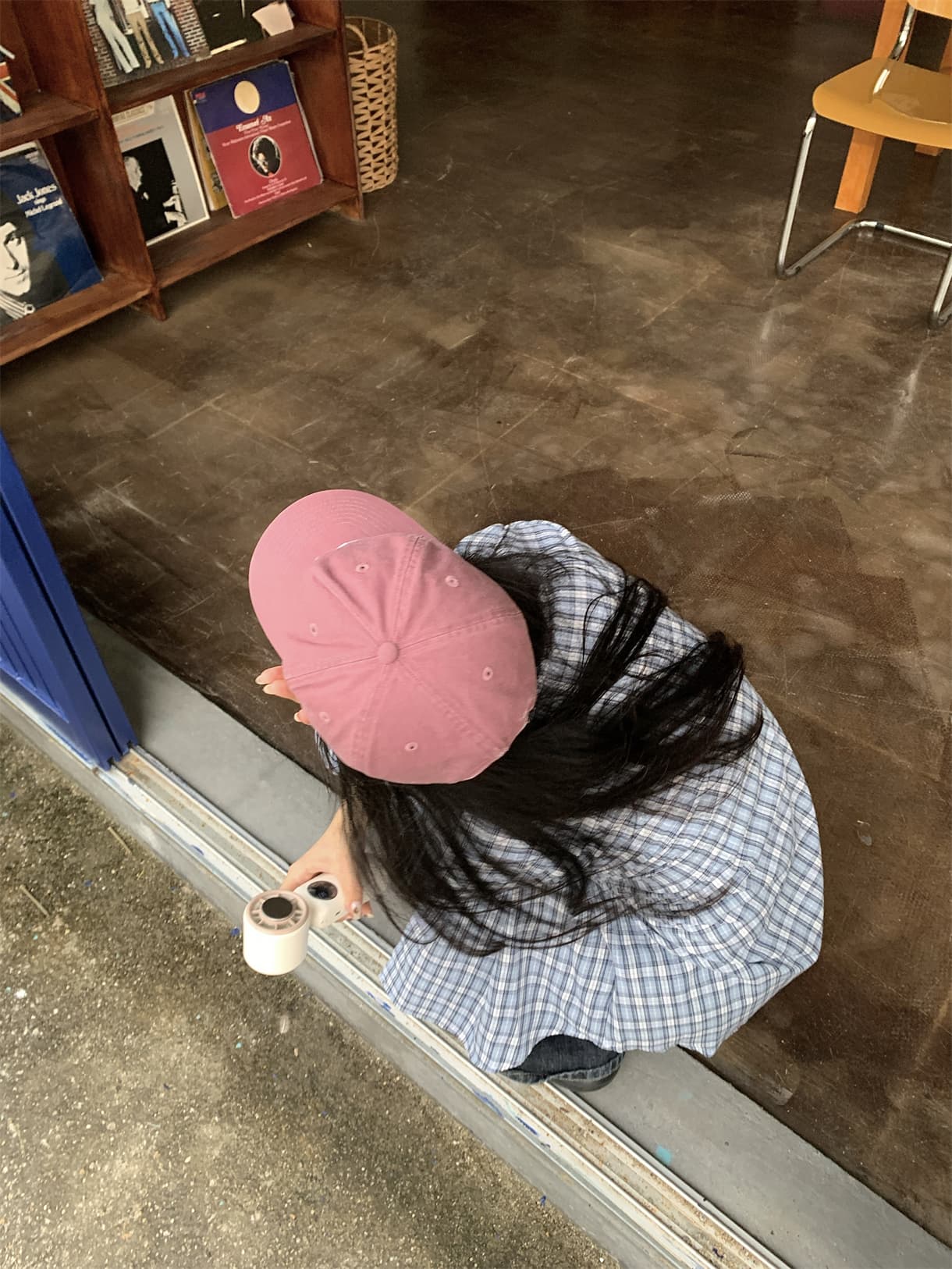 실사 정가 가을 아메리칸 느긋한 블루 체크무늬 루즈핏 긴팔 셔츠 스택 착용 재킷 상세 이미지 11