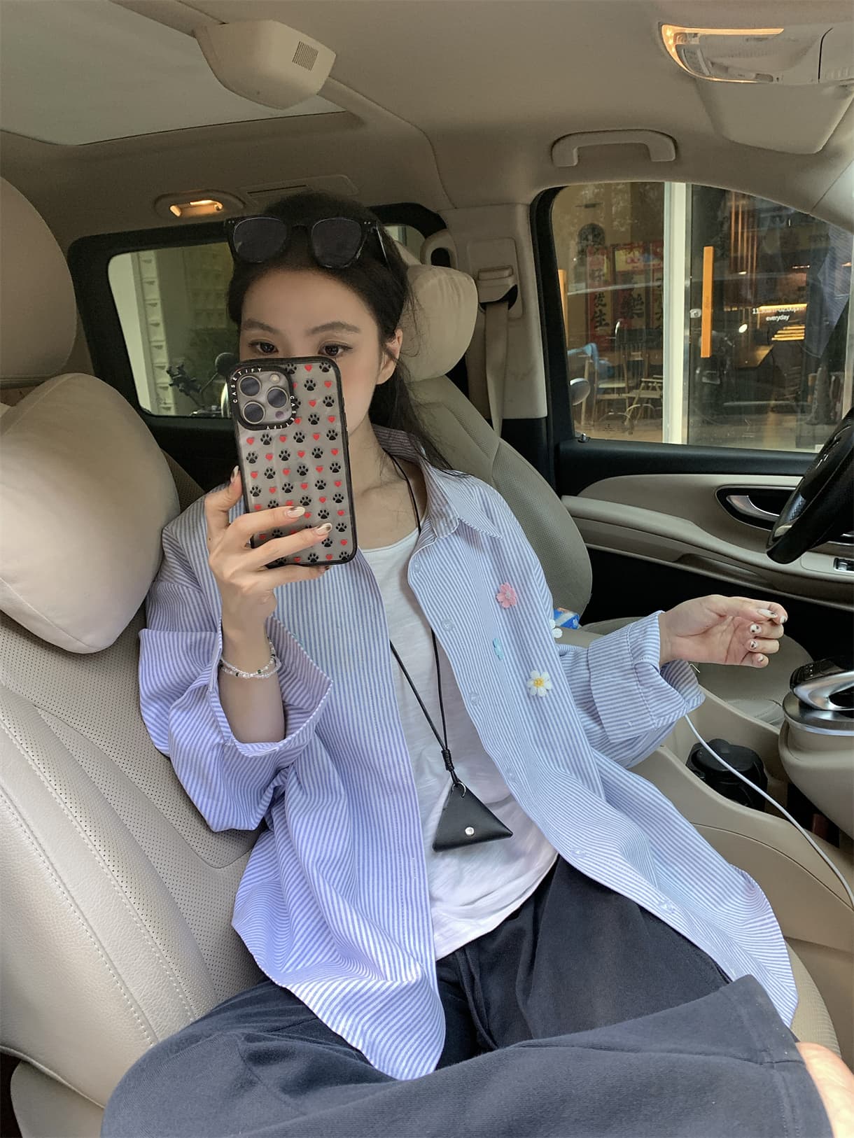 실사 정가 봄 한 부서 작은 대중 스트라이프 다용도 루즈핏 긴팔 셔츠 꽃 디자인 셔츠 재킷 상세 이미지 29