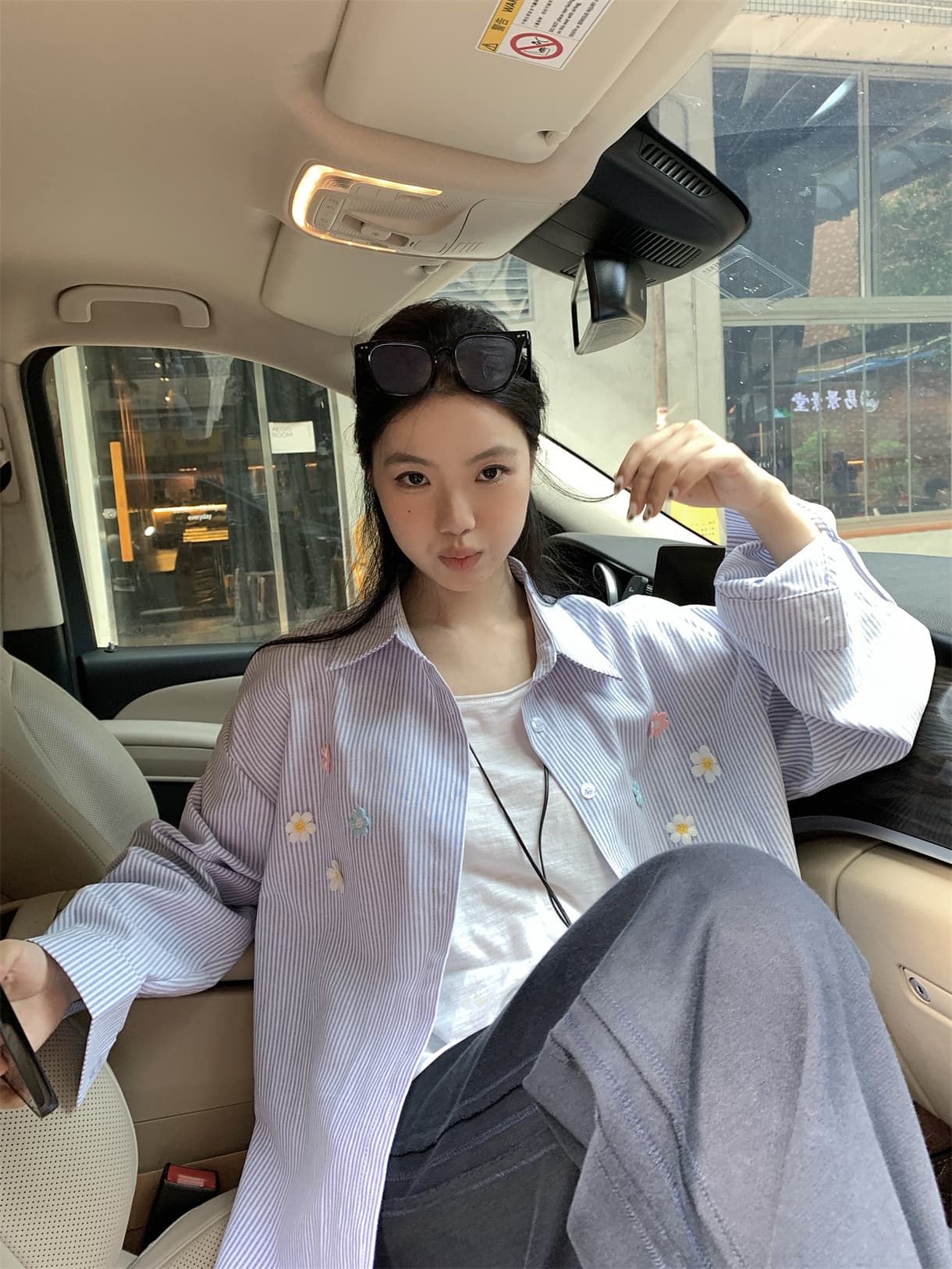 실사 정가 봄 한 부서 작은 대중 스트라이프 다용도 루즈핏 긴팔 셔츠 꽃 디자인 셔츠 재킷 상세 이미지 34