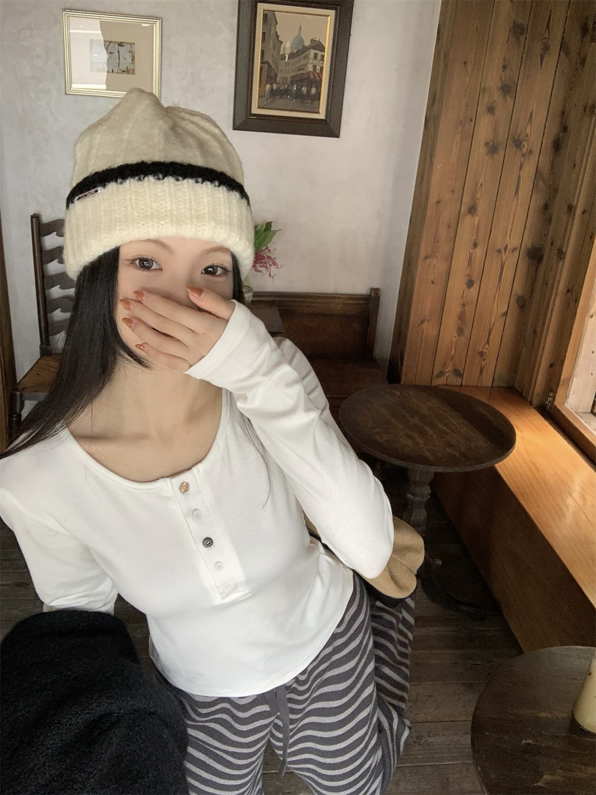 실사 정가 색상 버클 방정식 가을 헨리 칼라 긴팔 티셔츠 인사이드 가져 가라. 몸매 가꾸기 기본 셔츠 이미지 2