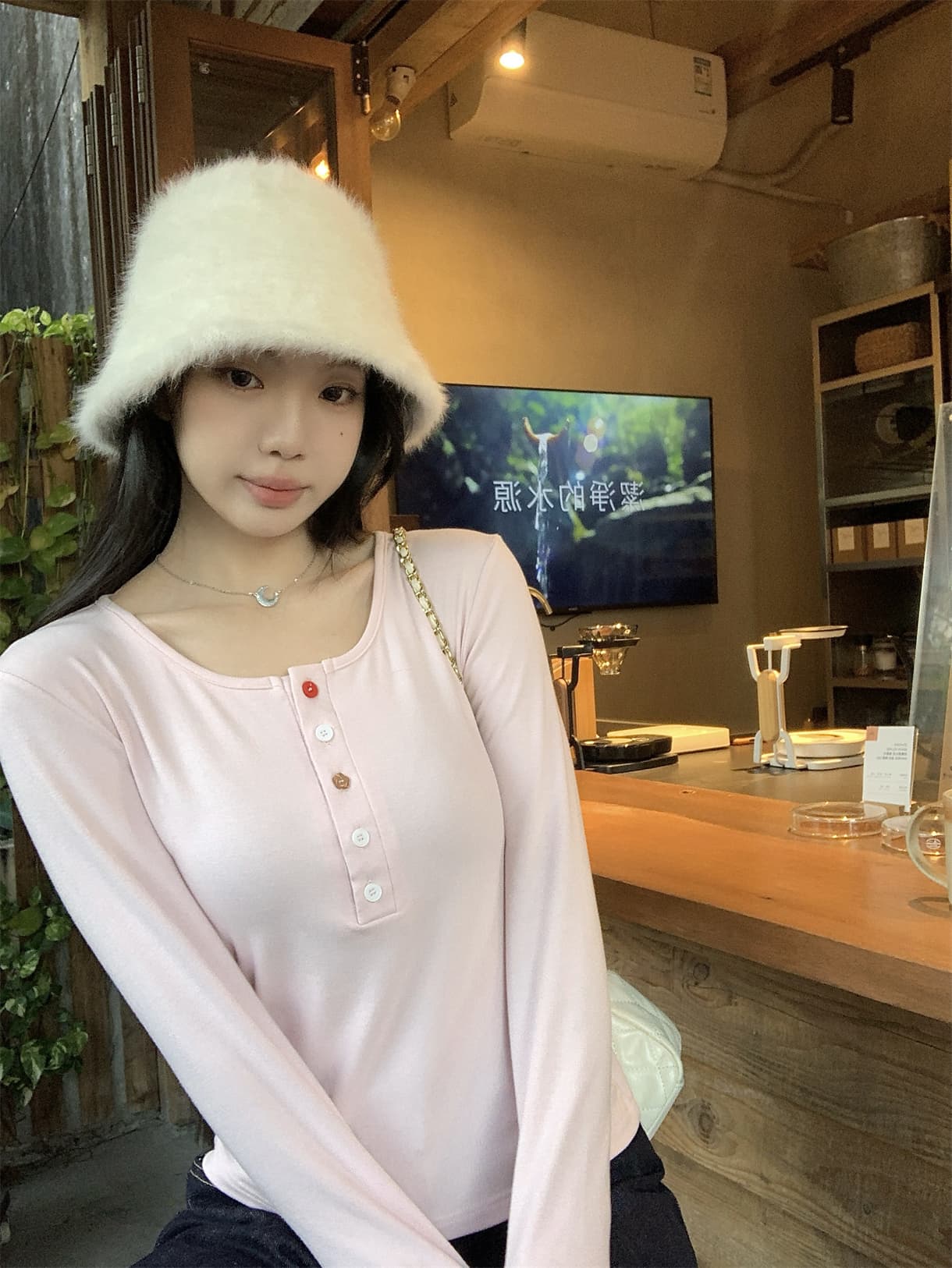 실사 정가 색상 버클 방정식 가을 헨리 칼라 긴팔 티셔츠 인사이드 가져 가라. 몸매 가꾸기 기본 셔츠 상세 이미지 12