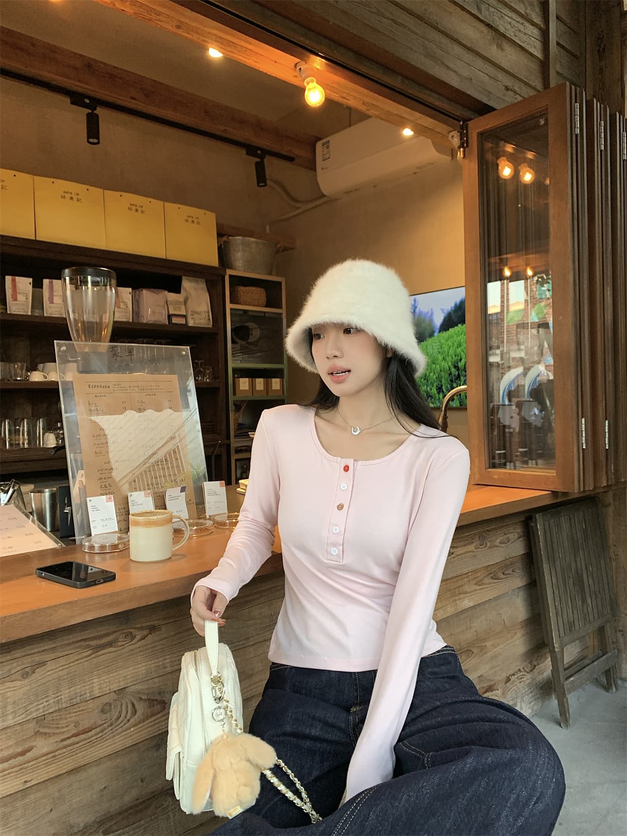 실사 정가 색상 버클 방정식 가을 헨리 칼라 긴팔 티셔츠 인사이드 가져 가라. 몸매 가꾸기 기본 셔츠 상세 이미지 17