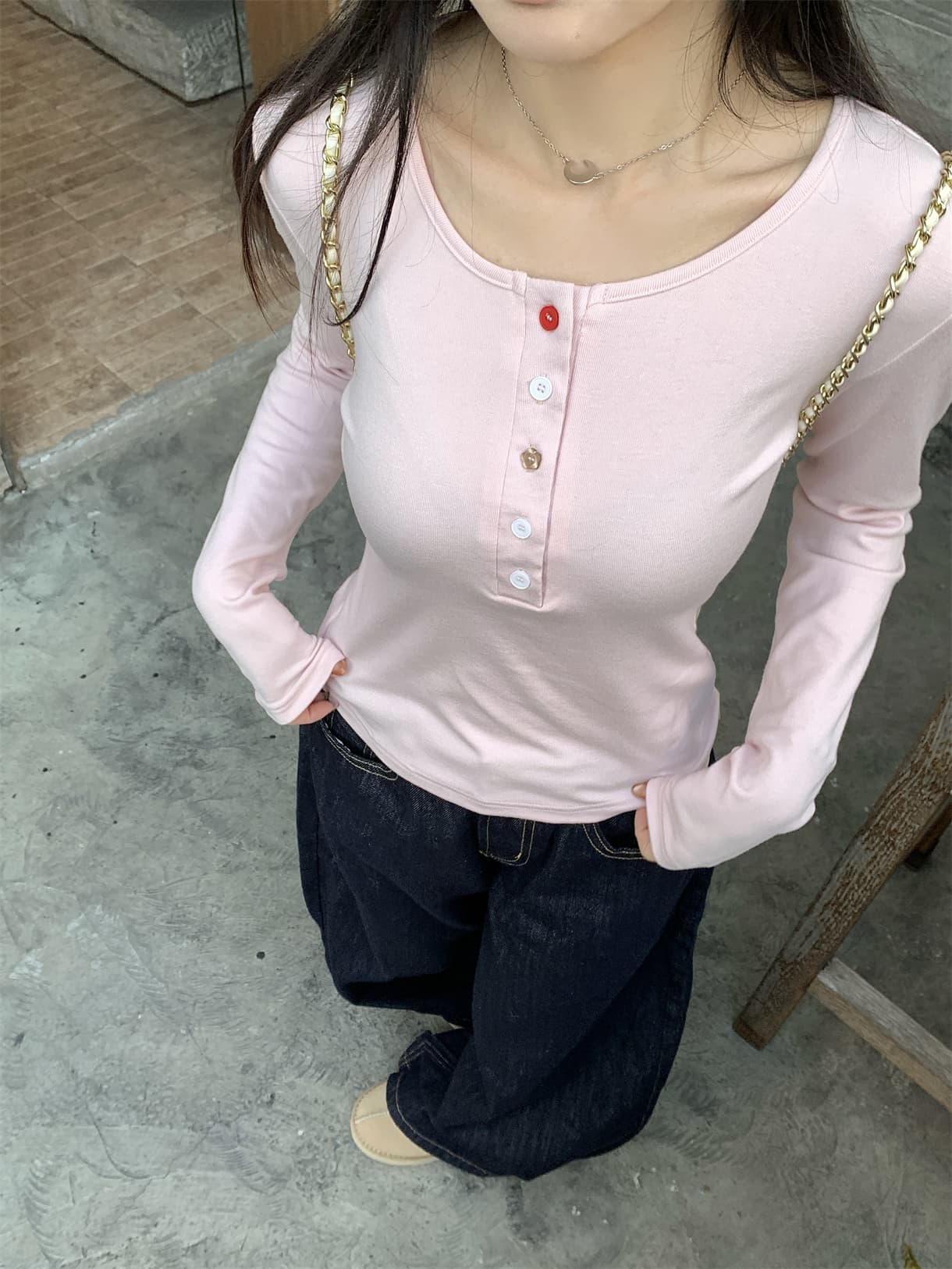 실사 정가 색상 버클 방정식 가을 헨리 칼라 긴팔 티셔츠 인사이드 가져 가라. 몸매 가꾸기 기본 셔츠