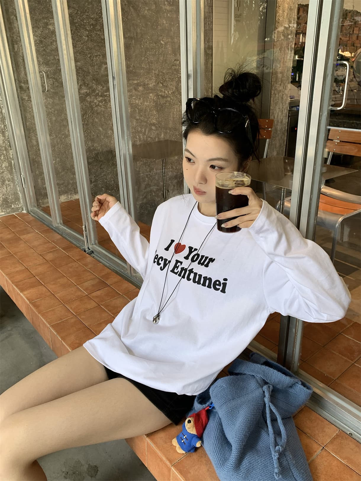 실사 정가 이른 가을 한 부서 느긋한 알파벳 프린트 긴팔 티셔츠 루즈핏 인사이드 잡아라. 의류