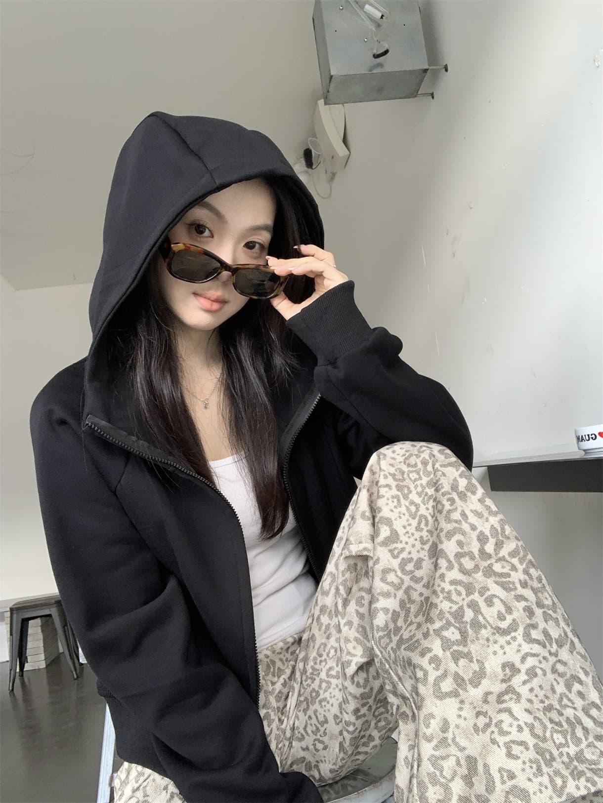 실사 정가 아메리칸 느긋한 쇼트 스타일 후드 티 스웨터 몸매 가꾸기 슬림해 보이는 긴팔 지퍼 재킷 상세 이미지 34