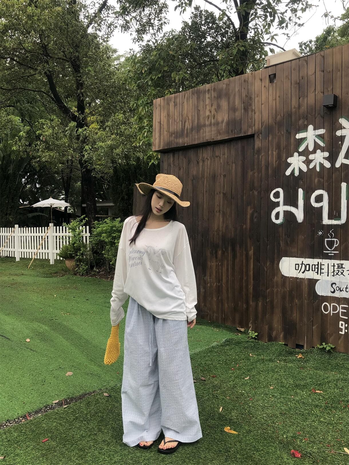 실사 정가 한국 스타일 느긋한 느슨함 버블 면 체크무늬 바지 질감 센스 루즈핏 와이드 레그 팬츠 캐주얼 바지 상세 이미지 3
