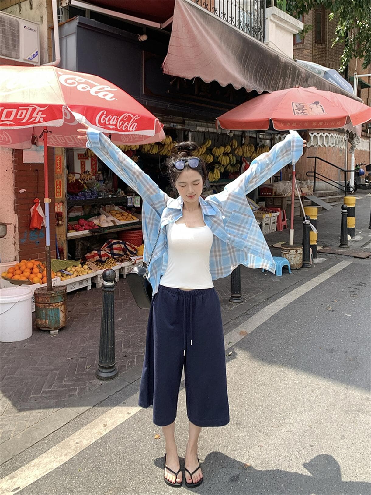 실사 정가 아메리칸 다용도 7부 바지 운동 캐주얼 루즈핏 스트레이트 넓은 다리가 짧다. 바지 웨이 바지 이미지 3
