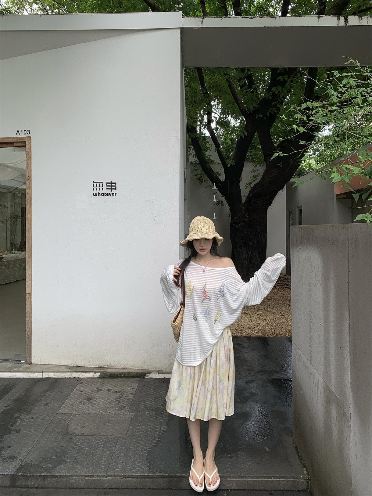 실사 정가 한 부서 부드러운 식물 꽃무늬 프린트 비스듬한 어깨 긴팔 얇은 스타일 티셔츠 오프숄더 자외선 차단 상세 이미지 20