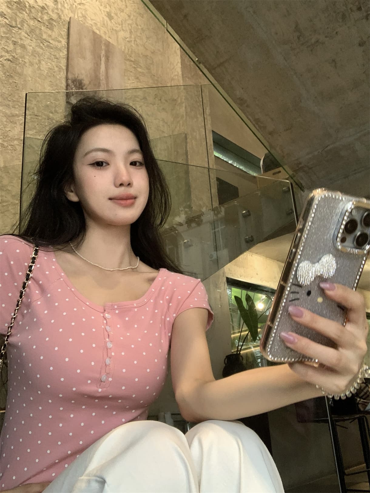 실사 정가 한 부서 순수한 욕망 도트 무늬 반팔 티셔츠 로즈 레드 달콤한 매운맛 쇼트 스타일 긍정적 인 어깨 의류 상세 이미지 24