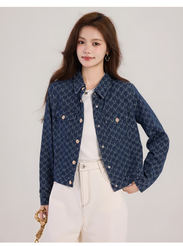 있음 선적 2026 가을 새로운 패션 쇼트 스타일 데님 여성 코트 패션 외국 가스 다용도 프린트 재킷 맨위 상세 이미지 13