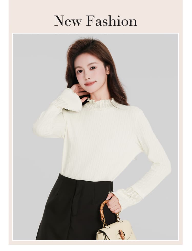 있음 선적 작은 반쪽 터틀넥 기본 셔츠 가을 겨울 새로운 인사이드 가져 가라. 프릴 긴팔 티셔츠 Chic 나팔 소매 맨위 상세 이미지 1