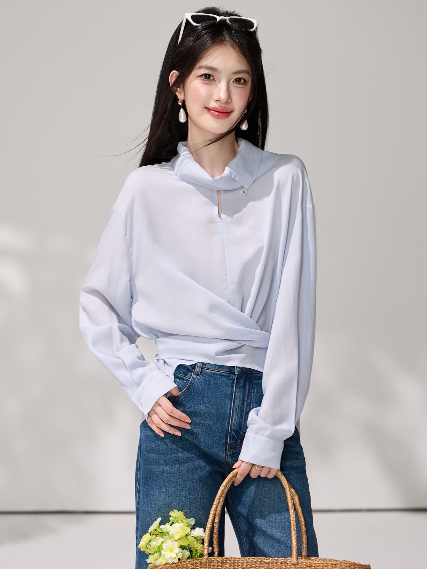 있음 선적 2026 가을 프랑스식 라이 경기 서울 주간 실크 스트랩 긴팔 여성 셔츠 품격 디자인 센스 맨위 이미지 3