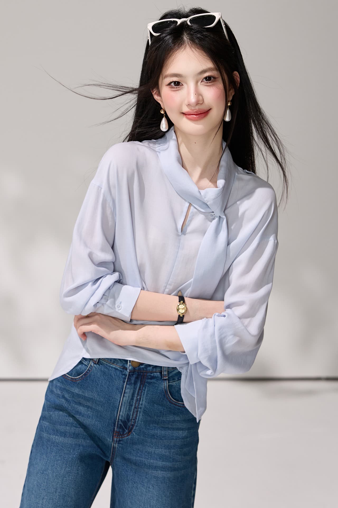 있음 선적 2026 가을 프랑스식 라이 경기 서울 주간 실크 스트랩 긴팔 여성 셔츠 품격 디자인 센스 맨위 이미지 6