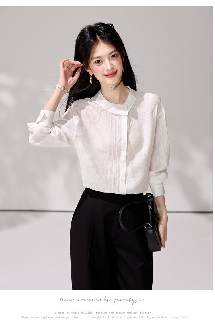 있음 선적 2026 가을 새로운 화이트 Chic 폴로 칼라 셔츠 작은 대중 디자인 센스 셔츠 출퇴근 품격 맨위 상세 이미지 15