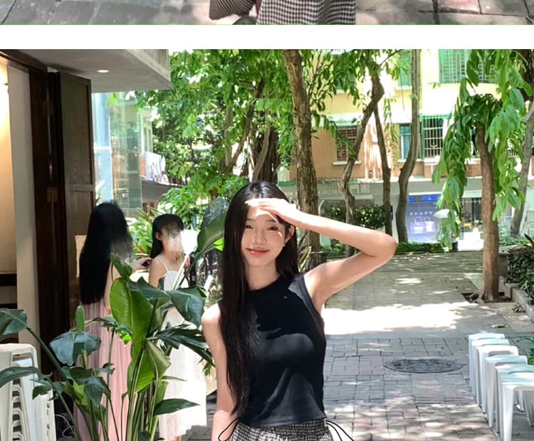 여름 새로운 임산부 바지 넓은 다리 체크무늬 임산부 외출용 9 포인트 치마바지 상세 이미지 9