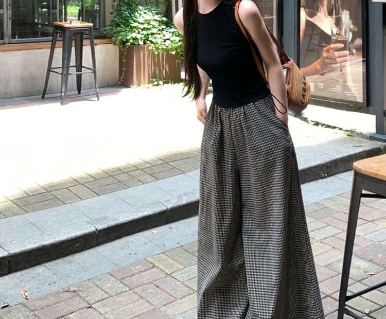 여름 새로운 임산부 바지 넓은 다리 체크무늬 임산부 외출용 9 포인트 치마바지 상세 이미지 22