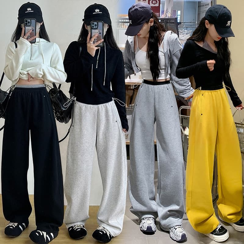 새로운 가을 아메리칸 둘 착용 임산부 바지 외출용 좁은 에디션 와이드 레그 팬츠 모통이 칼 바지 슬림해 보이는 웨이 바지 캐주얼 바나나 바지 이미지 3