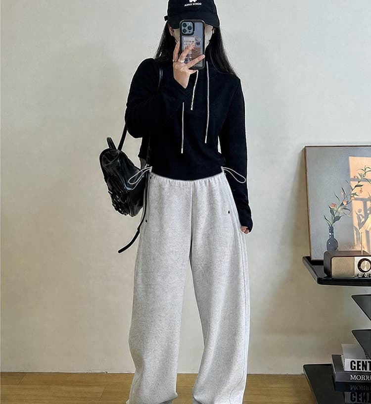 새로운 가을 아메리칸 둘 착용 임산부 바지 외출용 좁은 에디션 와이드 레그 팬츠 모통이 칼 바지 슬림해 보이는 웨이 바지 캐주얼 바나나 바지 상세 이미지 45