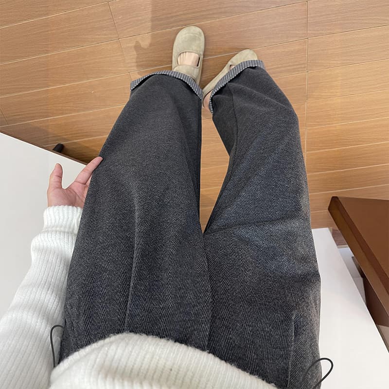새로운 임산부 루즈핏 모직 바지 가을 겨울철 패션 캐주얼 레트로 와이드 레그 팬츠 스트레이트 팬츠 9부 바지 이미지 3