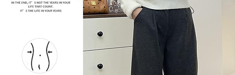새로운 임산부 루즈핏 모직 바지 가을 겨울철 패션 캐주얼 레트로 와이드 레그 팬츠 스트레이트 팬츠 9부 바지 상세 이미지 6