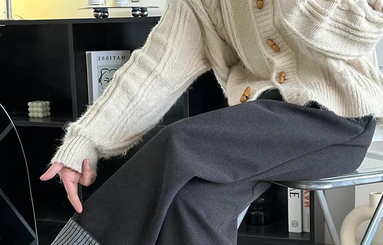 새로운 임산부 루즈핏 모직 바지 가을 겨울철 패션 캐주얼 레트로 와이드 레그 팬츠 스트레이트 팬츠 9부 바지 상세 이미지 31