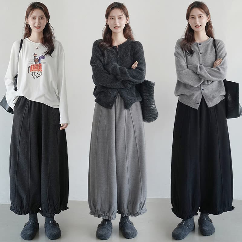임산부 바지 가을 겨울철 도루 센스 모직 루즈핏 느긋한 와이드 레그 팬츠 한 부서 배 모양 몸 슬림해 보이는 9부 바지 이미지 4