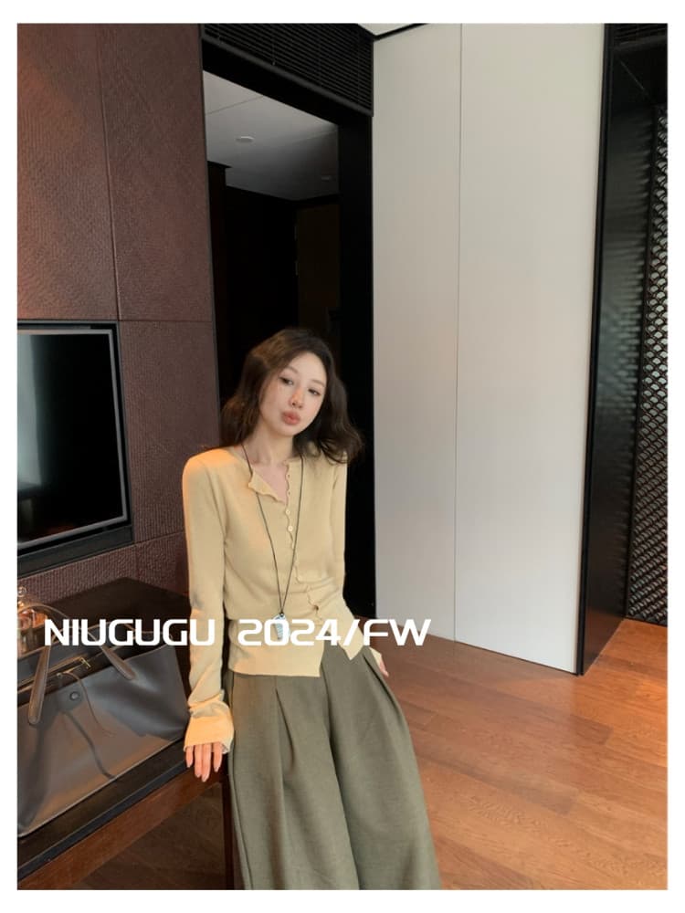niugugu 미니멀리즘 단색 라운드 넥 긴팔 니트 오픈 가디건 여성 가을 겨울 품격 몸매 가꾸기 부드러운 찹쌀 기본 셔츠 맨위 상세 이미지 10