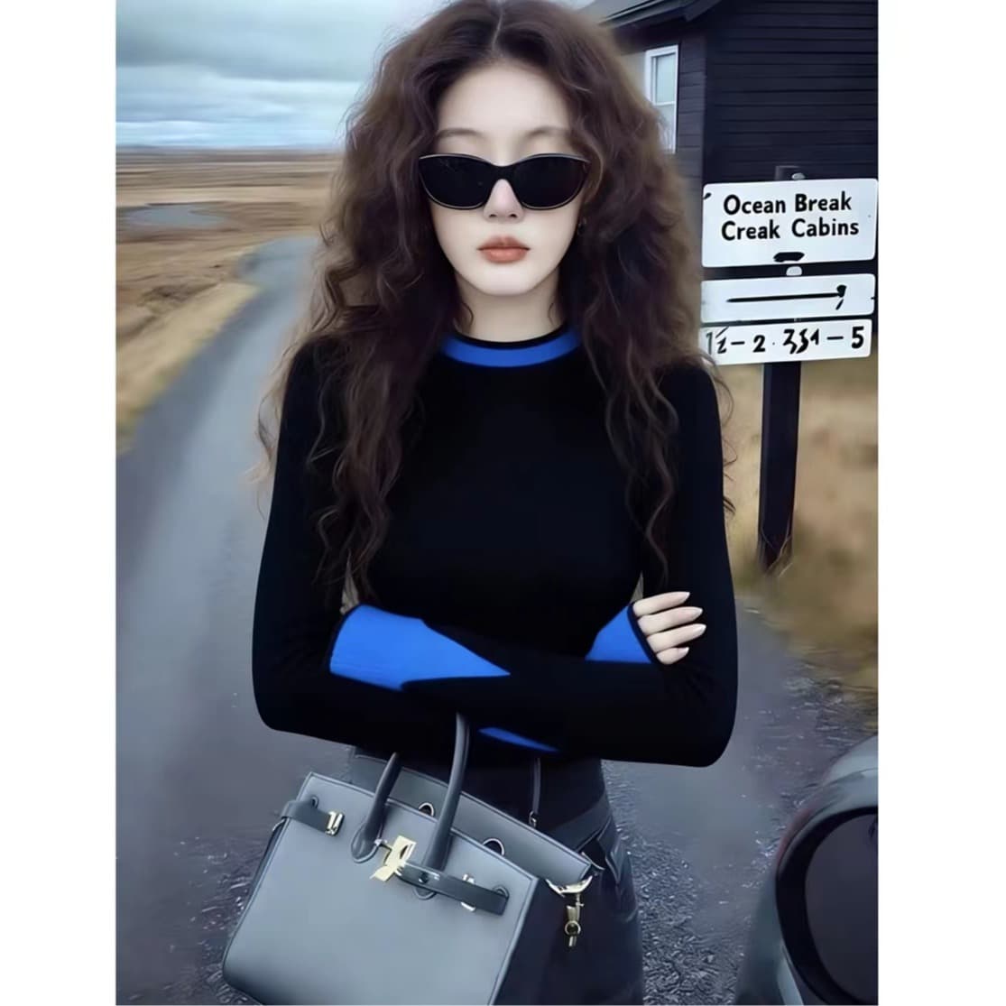 2026 가을 겨울 고급 센스 슈퍼 잘 생긴 부드러운 찹쌀 느긋한 바람 연령 감소 고유 한 Chic 느슨함 센스 배색 니트 스웨터 여성 이미지 3