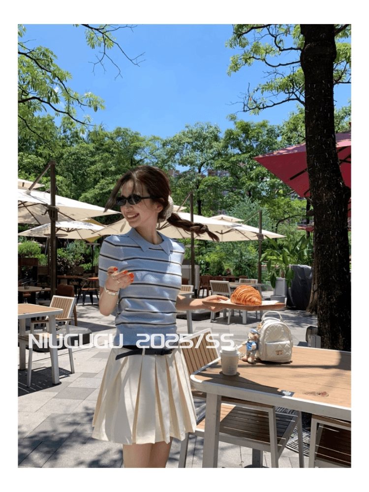 한 부서 파란색 스트라이프 POLO 칼라 니트 반팔 티셔츠 출퇴근 고유 한 슈퍼 잘 생긴 싱글 착용 맨위 2026 여름 드레스 이미지 2