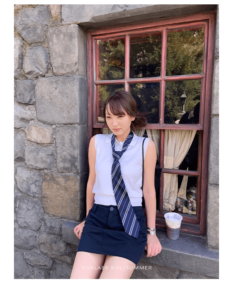 왕 소녀 ~ 중 가게 miu 부서 POLO 칼라 민소매 조끼 여성 여름 한 부서 품격 루즈핏 슬림해 보이는 니트 스웨터 맨위 상세 이미지 5