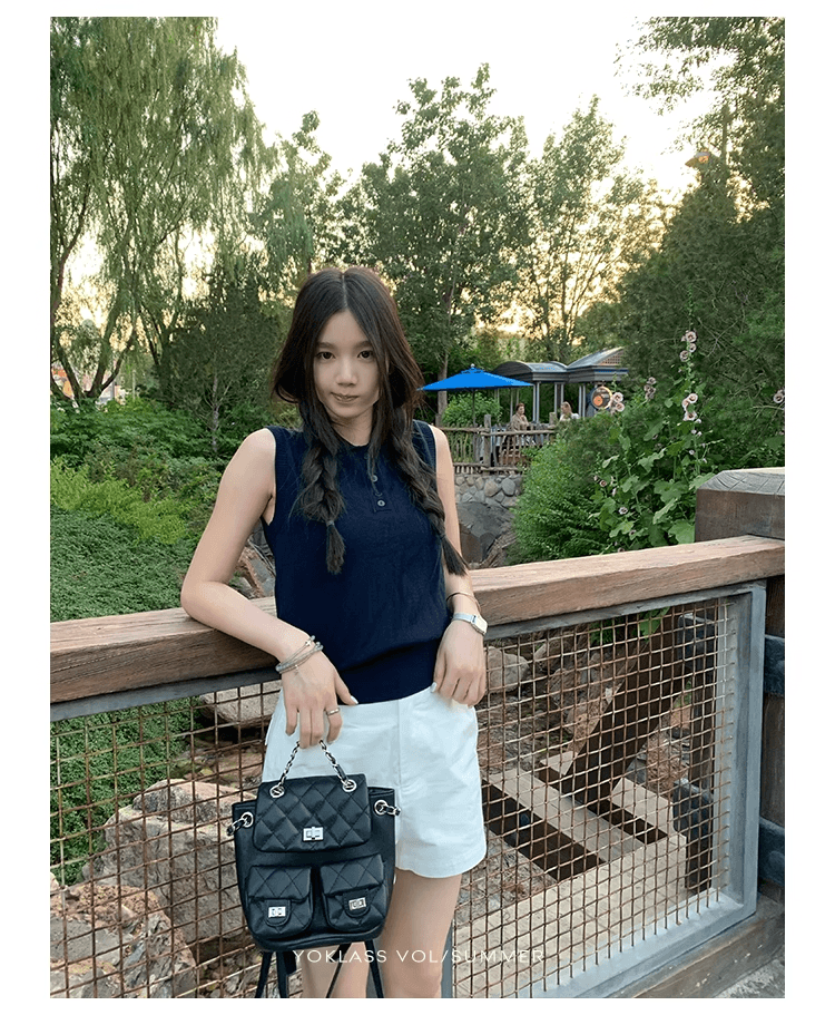 왕 소녀 ~ 중 가게 miu 부서 POLO 칼라 민소매 조끼 여성 여름 한 부서 품격 루즈핏 슬림해 보이는 니트 스웨터 맨위 상세 이미지 8