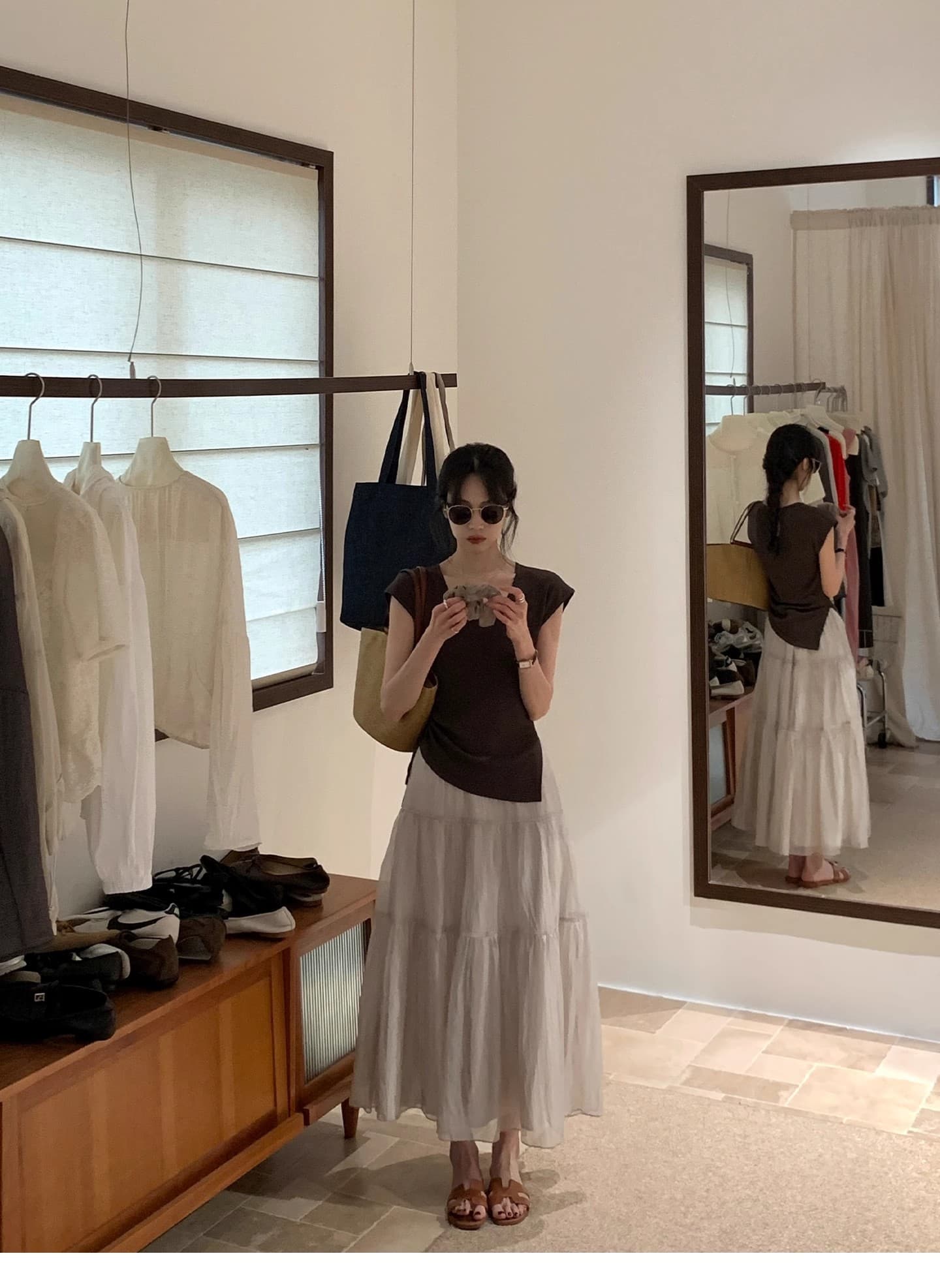 brivin 한 부서 커피 색상 불규칙 펌프 로프 허리 수축 니트 반팔 티셔츠 여성 2026 여름 뒤로 홀로우 아웃 맨위 상세 이미지 5