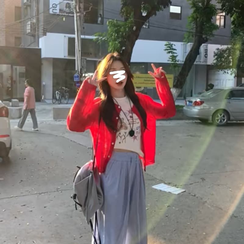 나비 매듭 자수 빨간색 쇼트 스타일 니트 오픈 가디건 여성 여름 얇은 스타일 외부 가져 가라. 얼음 실크 자외선 차단 재킷 숄 맨위 상세 이미지 5