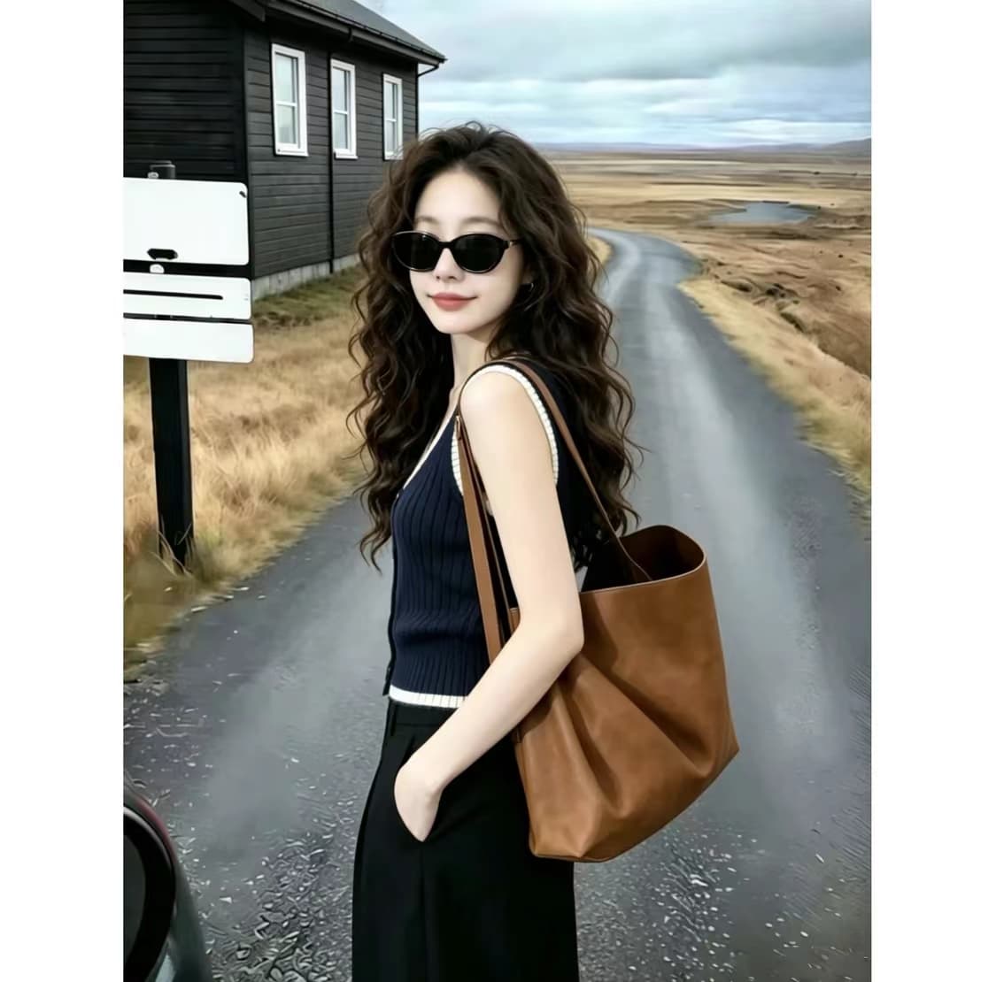 순수한 욕망 섹시함 달콤한 핫걸 레트로 패치워크 색상 캐미솔 외출용 여름 아름다운 아름다운 니트 민소매 맨위 이미지 2