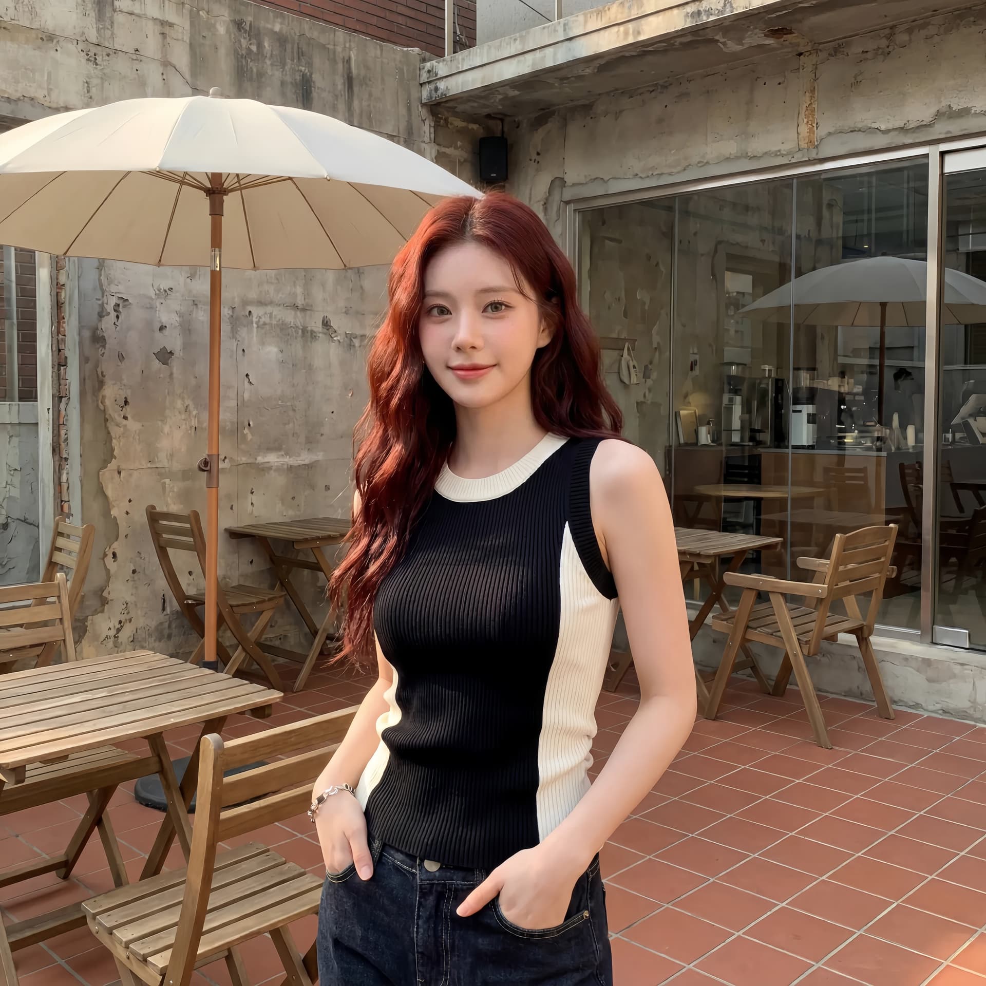 한 부서 디자인 센스 배색 라운드 넥 니트 조끼 여성 여름 외출용 몸매 가꾸기 아름다운 고유 한 연령 감소 민소매 맨위 이미지 2