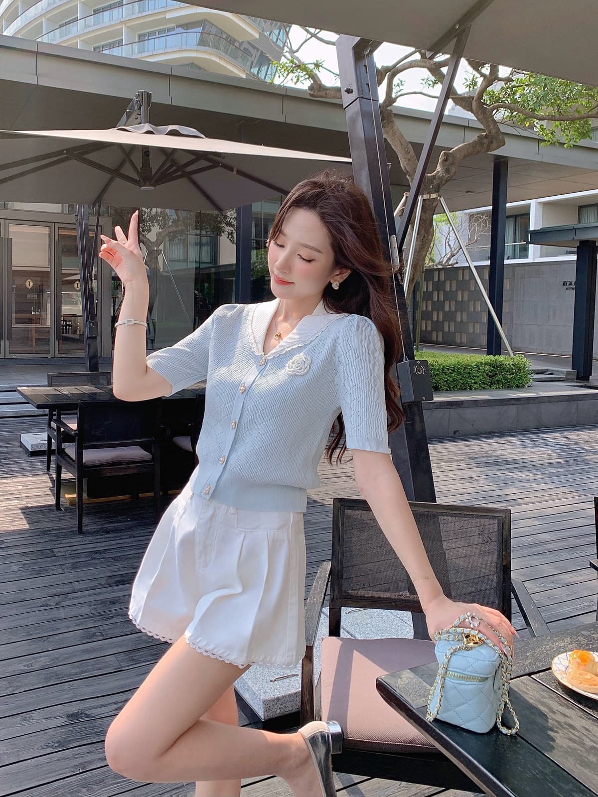 장 심장 남양 천 골드 작은 샤넬 스타일 니트 스웨터 여성용 짧은 소매 여름 새로운 프랑스식 아름다운 아름다운 맨위 상세 이미지 9