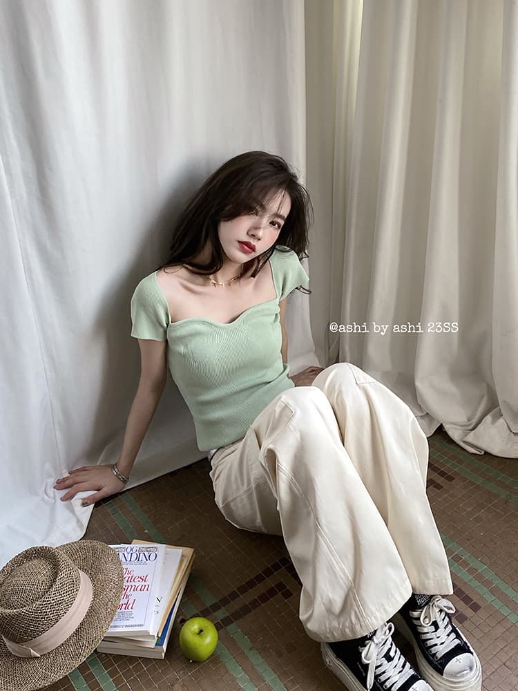 보다 큼 시 순수한 욕망 핫걸 바람 관대 한 칼라 이슬 쇄골 니트 티셔츠 여성 다용도 몸매 가꾸기 슬림해 보이는 반팔 맨위 상세 이미지 5